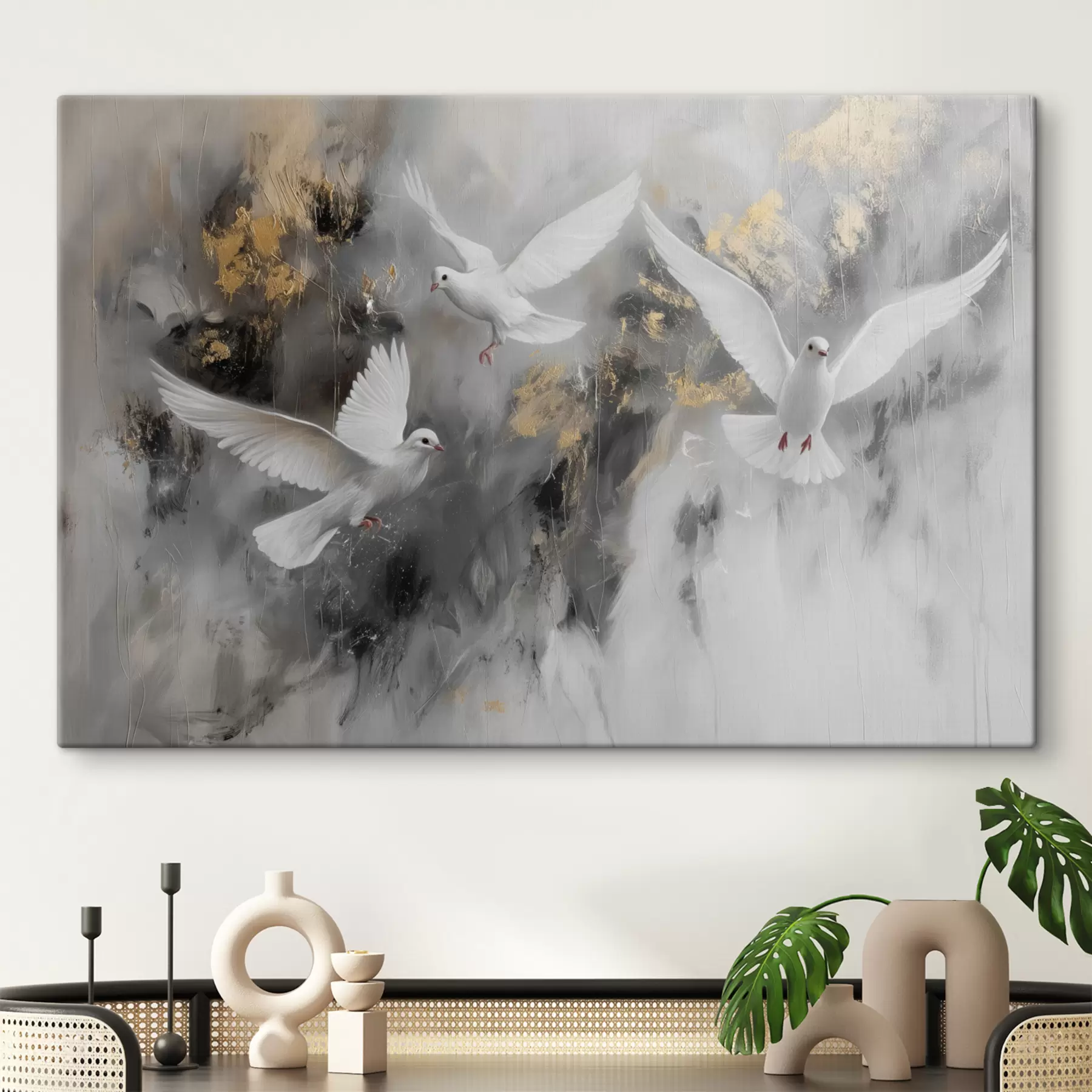 Fototapete Weiße Tauben auf grauem Hintergrund s39101