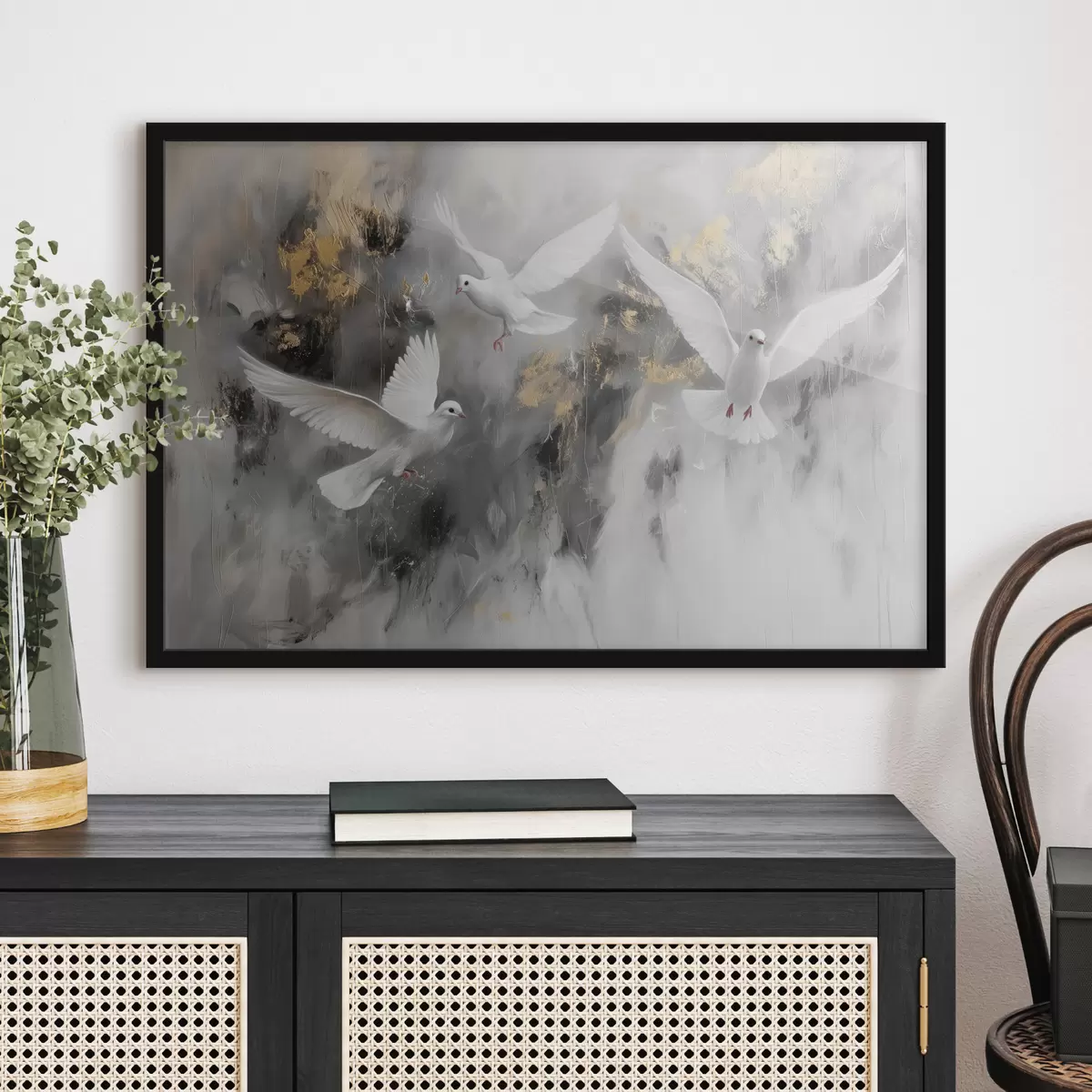 Poster Weiße Tauben auf grauem Hintergrund f39101