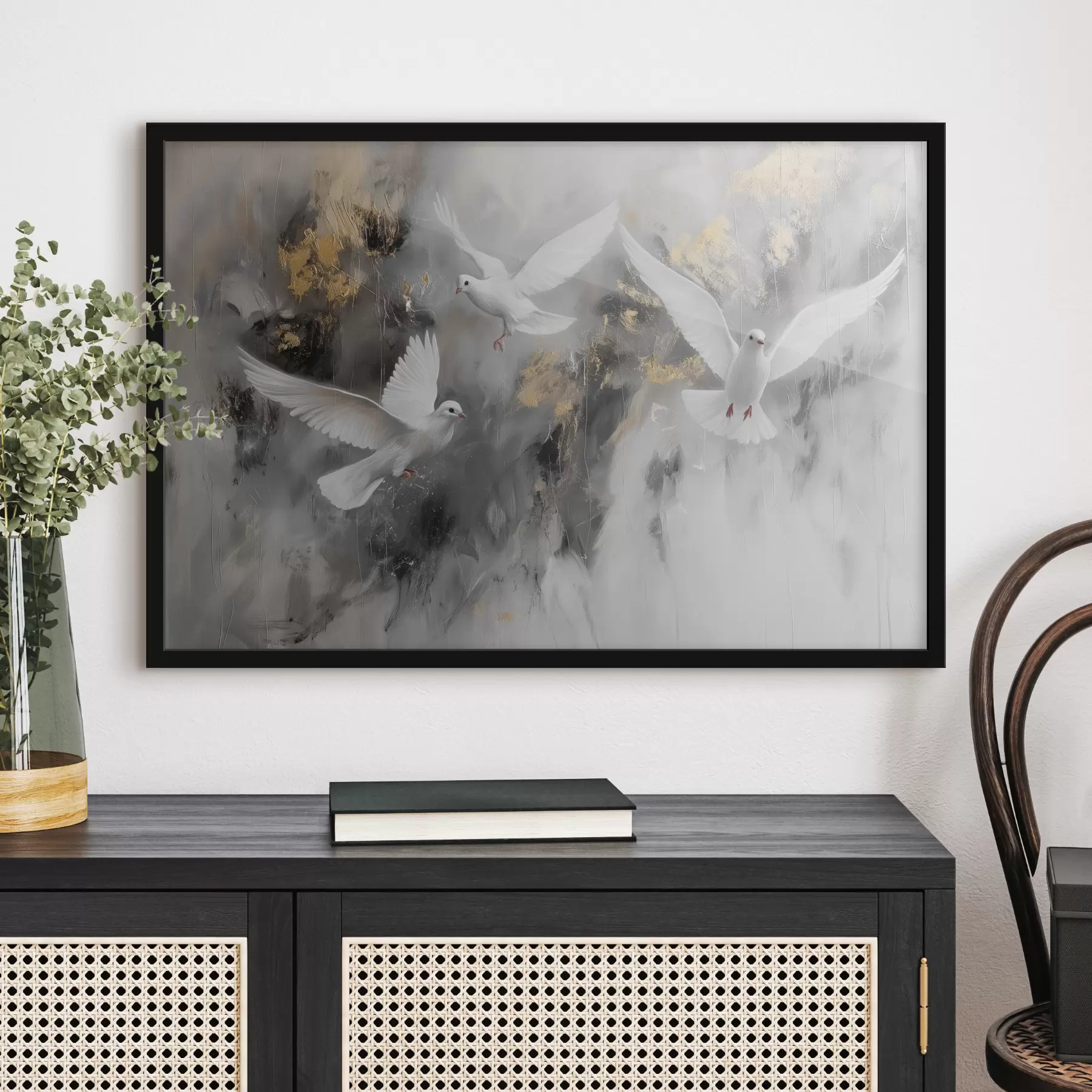 Fototapete Weiße Tauben auf grauem Hintergrund f39101