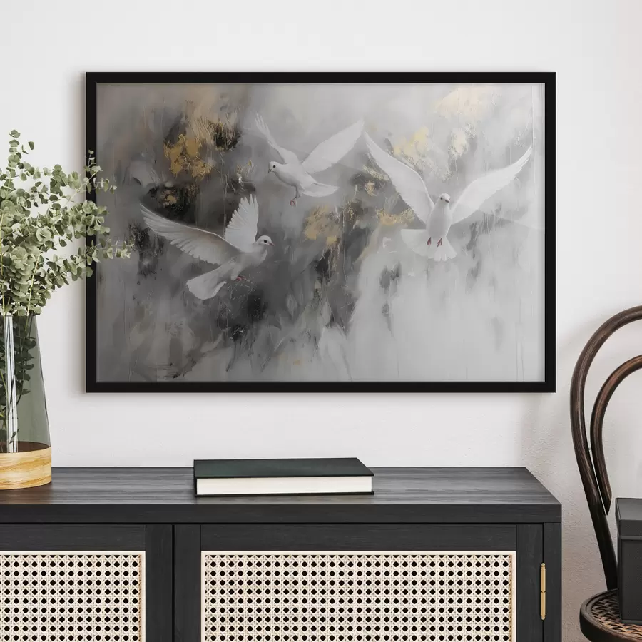 Fototapete Weiße Tauben auf grauem Hintergrund f39101