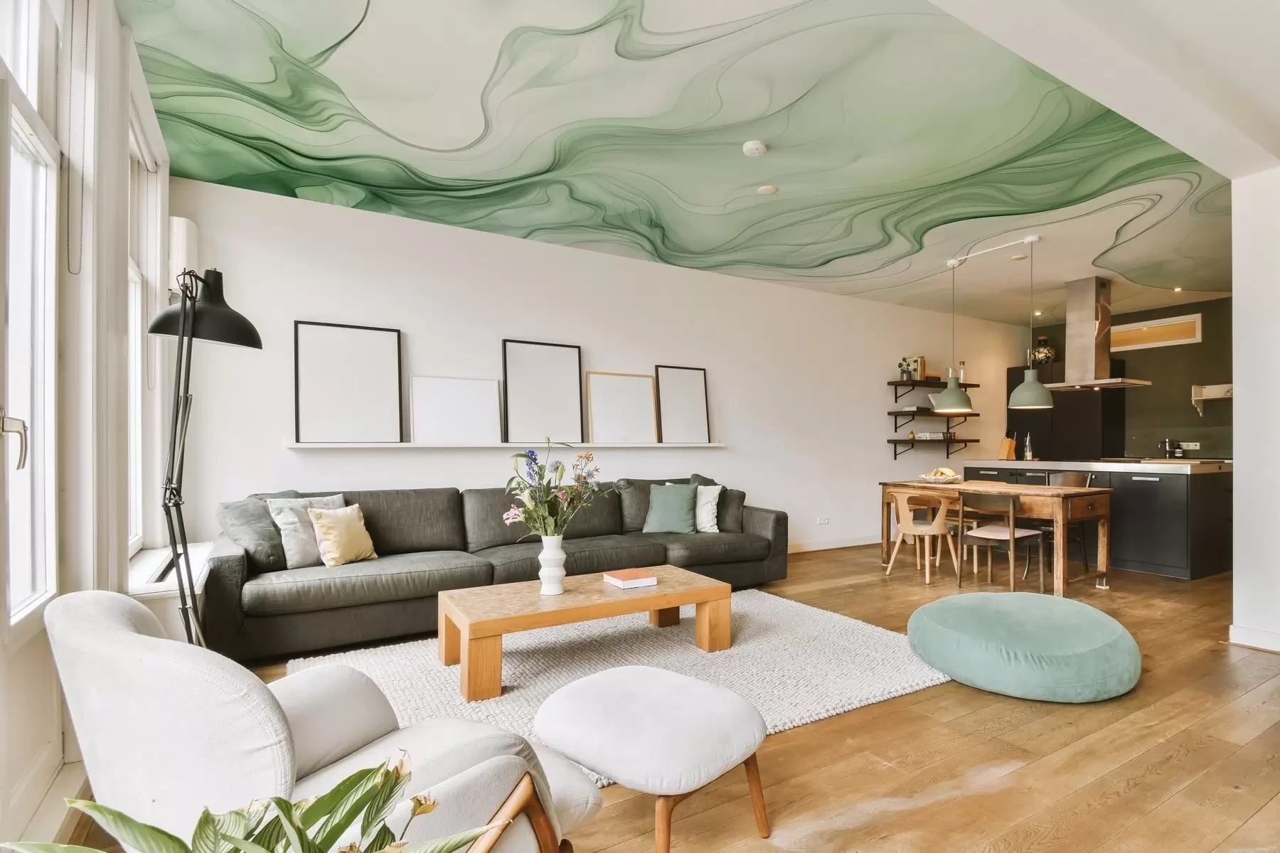 Fototapete Grüne abstrakte Wellen auf hellem Hintergrund w01185