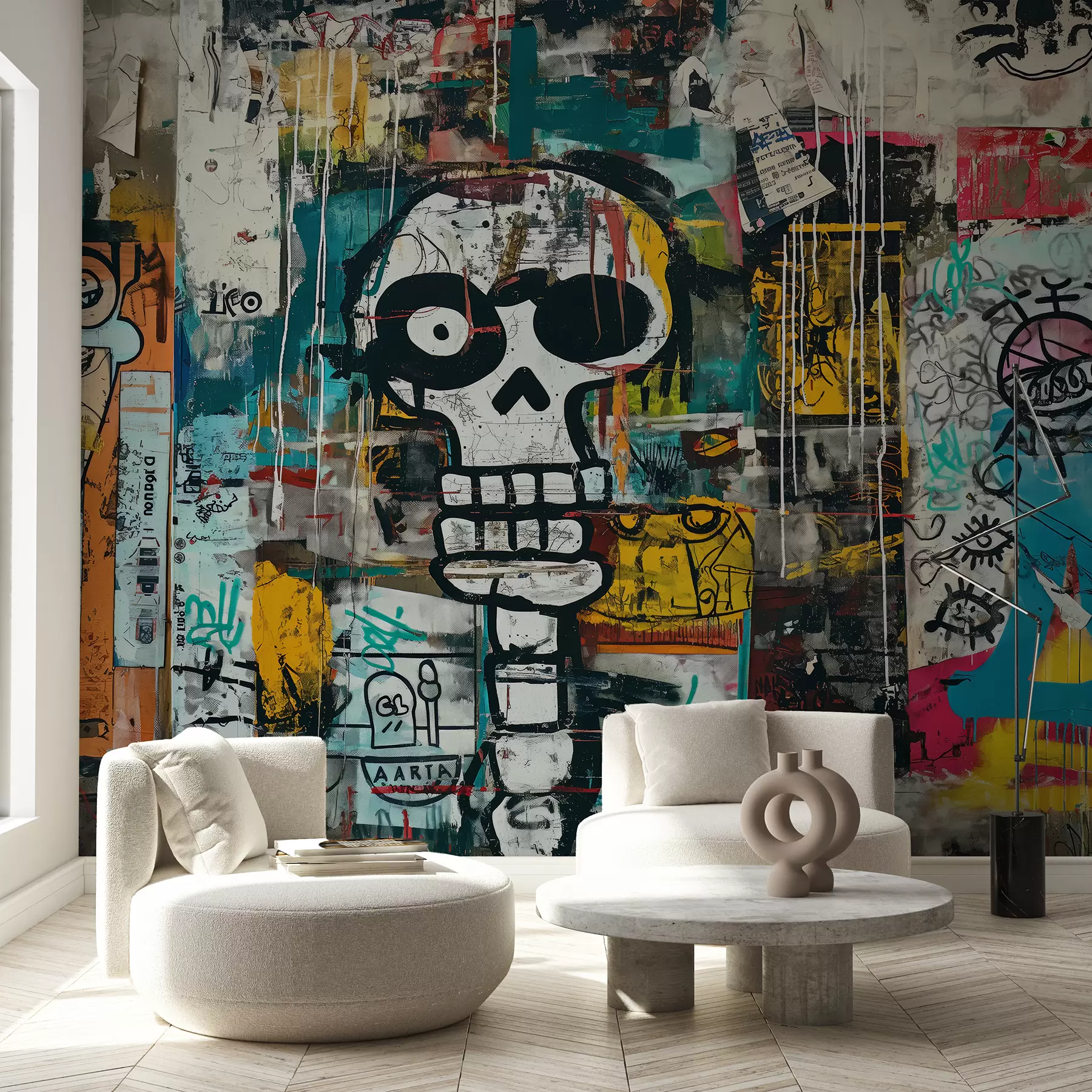 Fototapete Farbenfrohe Graffiti im Basquiat-Stil w01187
