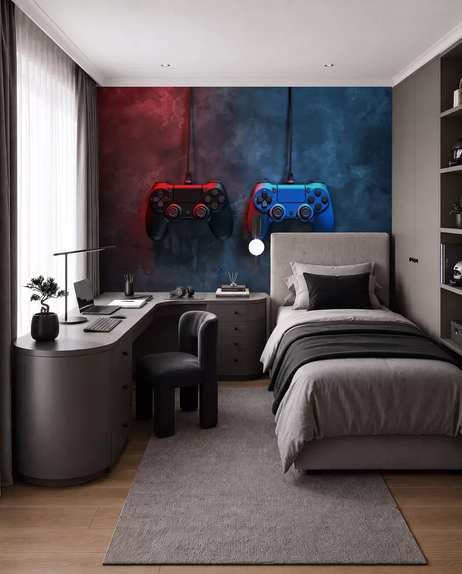 Fototapete schwarz-blauer DualShock auf dunklem Hintergrund w01189