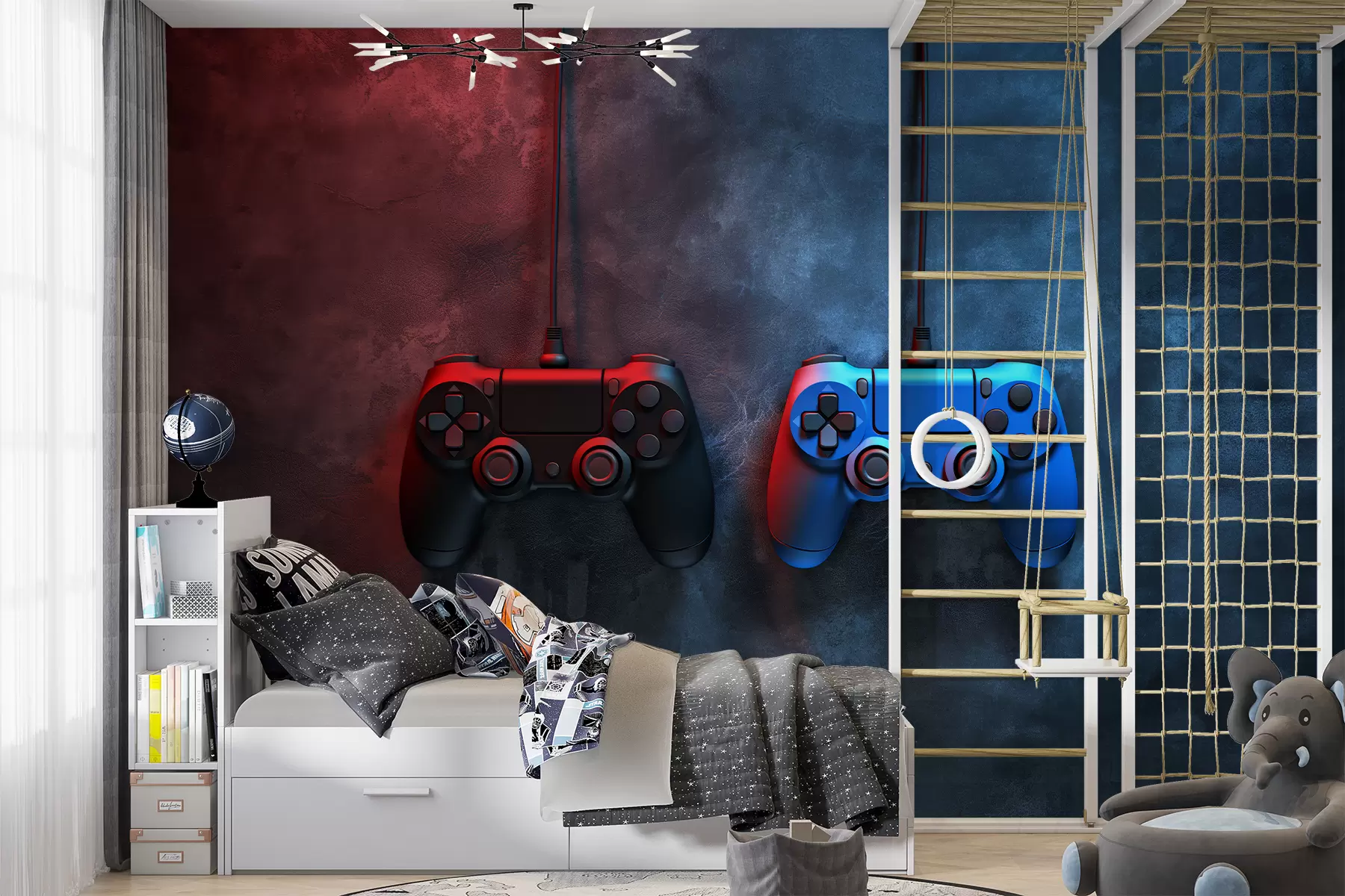 Fototapete schwarz-blauer DualShock auf dunklem Hintergrund w01189