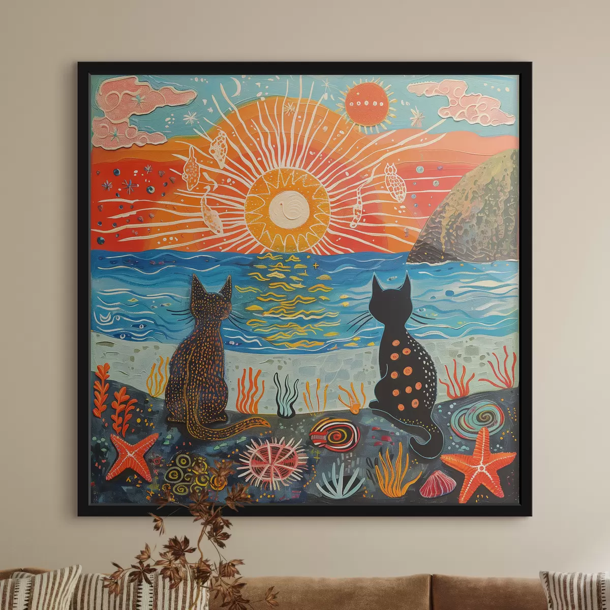 Poster Zwei süße Katzen bei Sonnenuntergang f39080