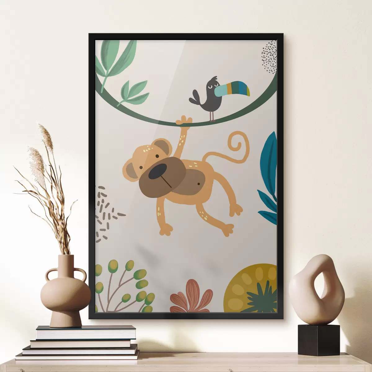 Poster Affe im Dschungel im Safari-Stil, Boho f39094