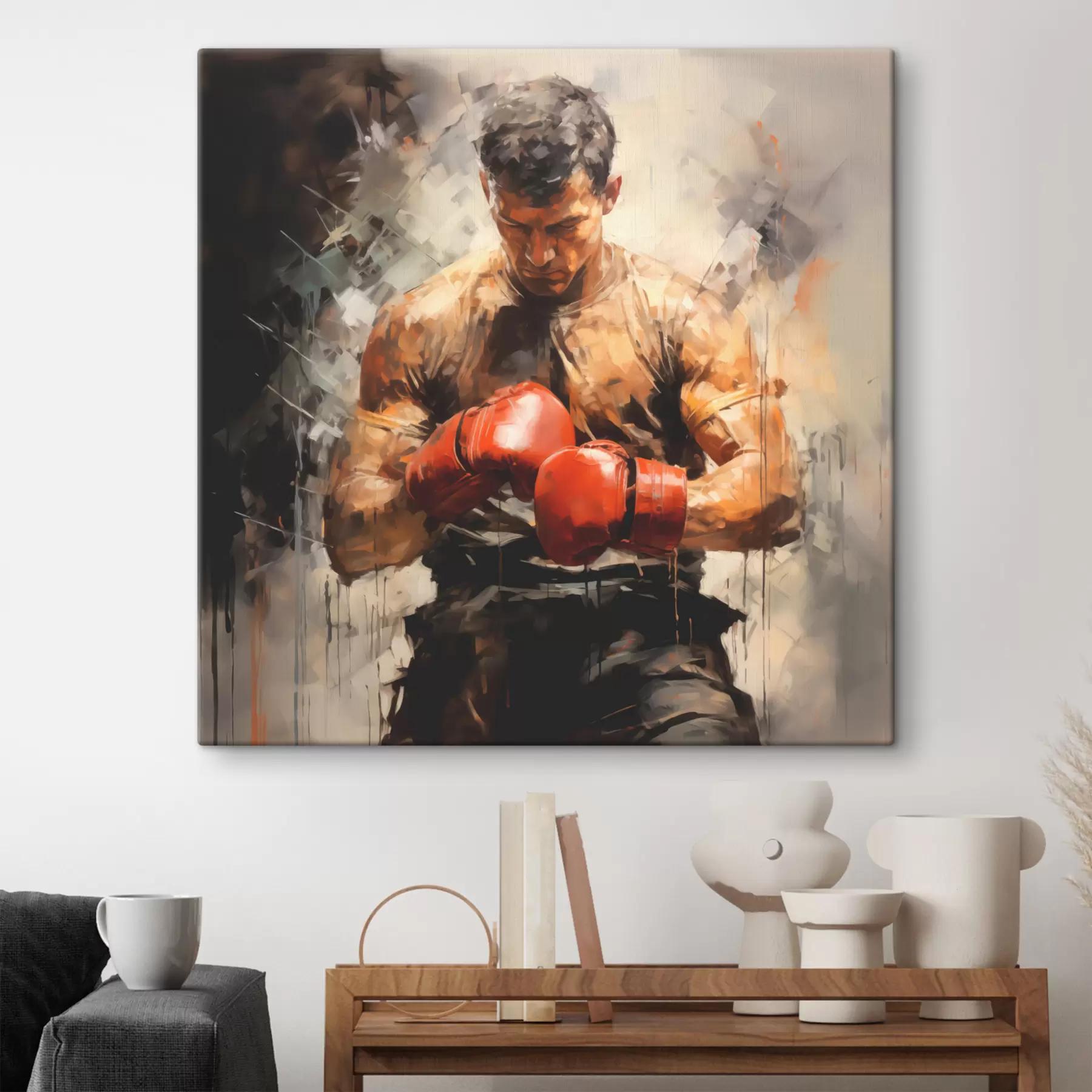 Fototapete Boxer in roten Handschuhen Ölgemälde s39180