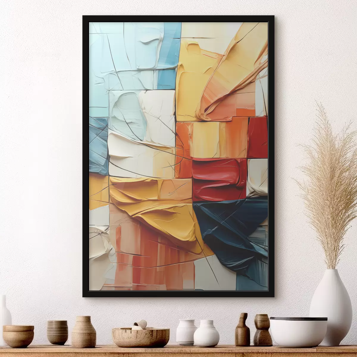 Poster Stücke von heller Farbe mit Rissen, Quadraten, kubistische Malerei f39196