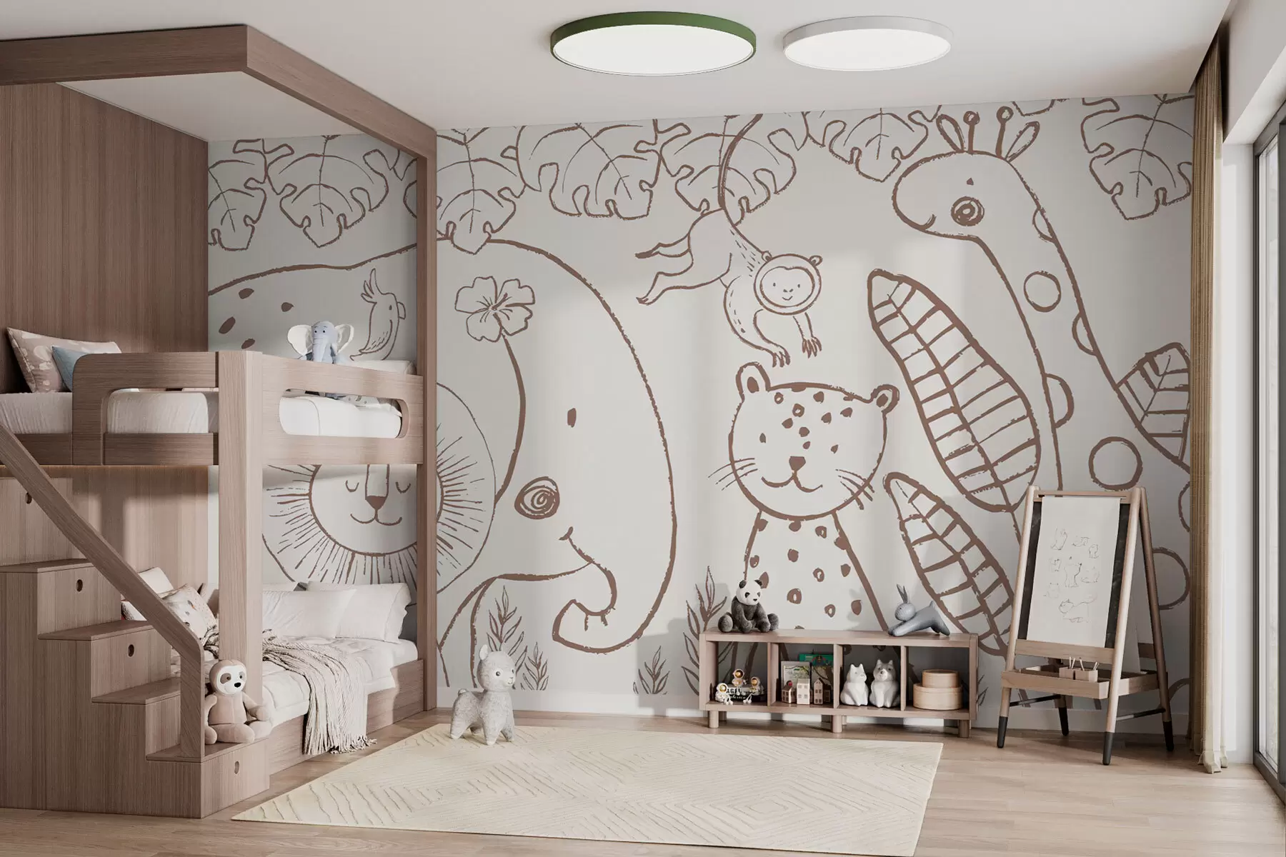 Fototapete Lustige afrikanische Tiere im skandinavischen Stil für Kinder w01268