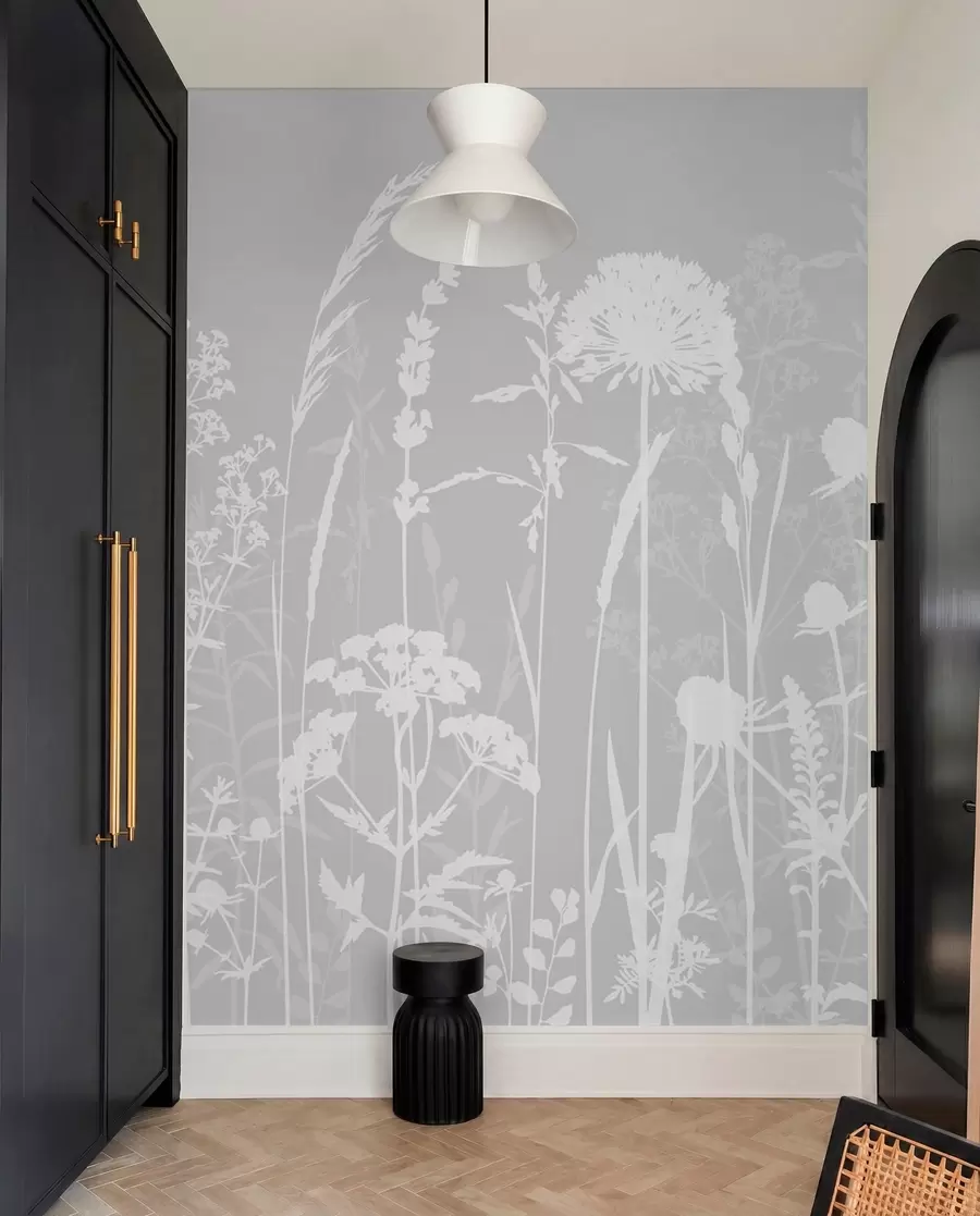 Fototapete Sanfte Feldpflanzen und Blumen Minimalismus graue Farbe w01270v1