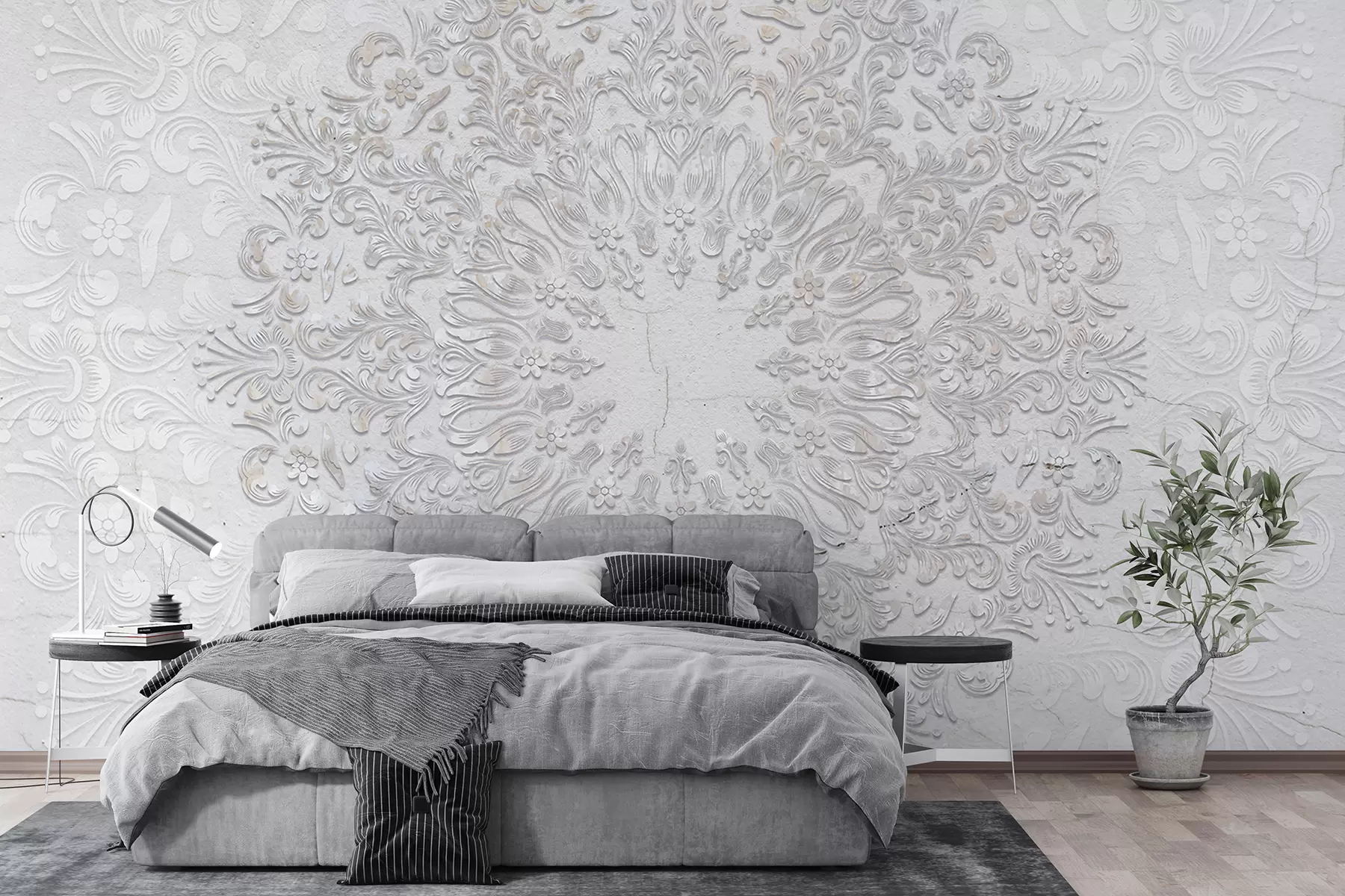 Fototapete Ein hochdetaillierter Mandala-Druck, der ein wunderschönes und zartes Spitzendesign erzeugt w01249