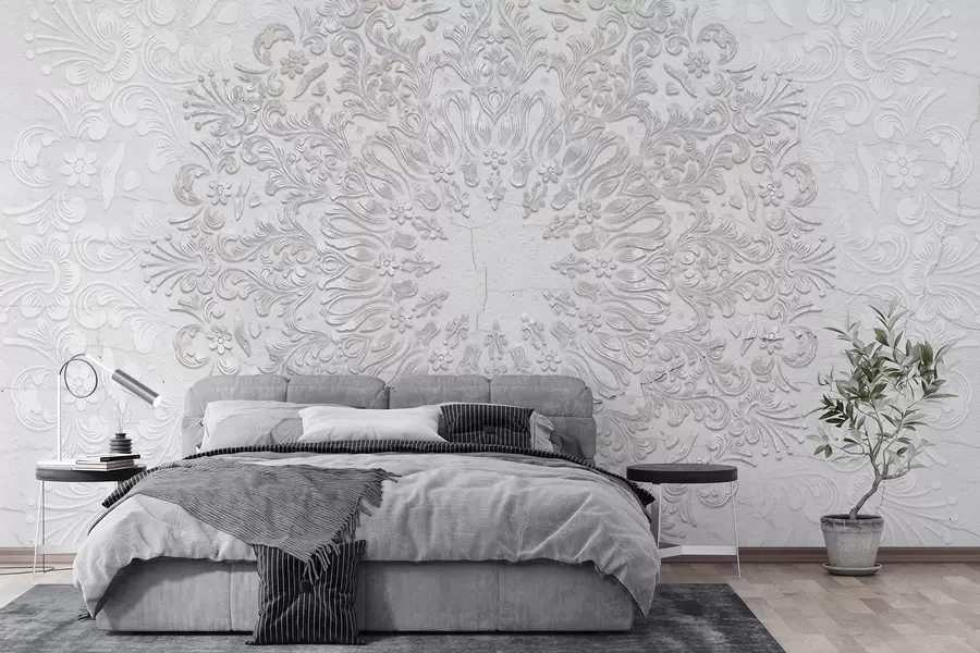 Fototapete Ein hochdetaillierter Mandala-Druck, der ein wunderschönes und zartes Spitzendesign erzeugt w01249