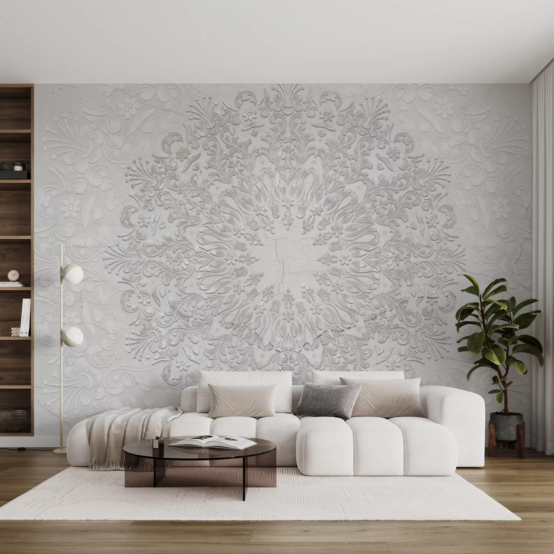 Fototapete Ein hochdetaillierter Mandala-Druck, der ein wunderschönes und zartes Spitzendesign erzeugt w01249