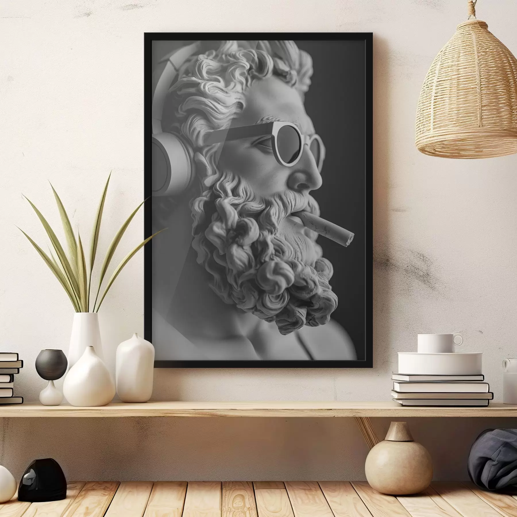 Wandbilder schwarz-weiße antike griechische Skulptur des Zeus im modernen Stil f26122