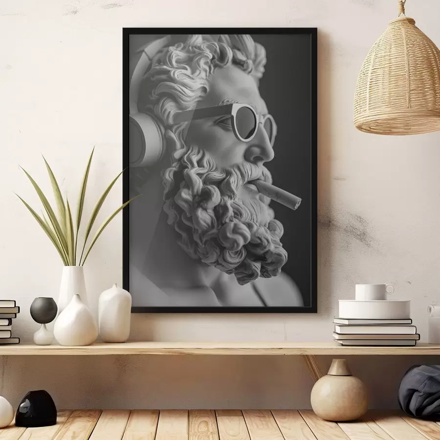 Fototapete schwarz-weiße antike griechische Skulptur des Zeus im modernen Stil f26122