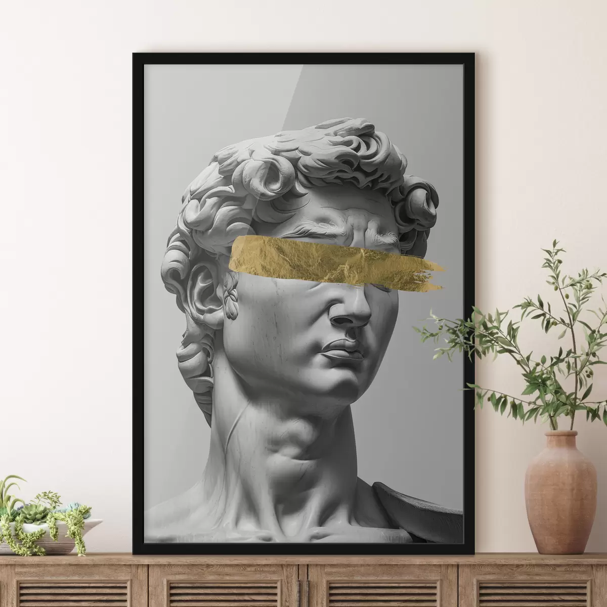 Poster Eine moderne Skulptur von David mit geschlossenen Augen f26129