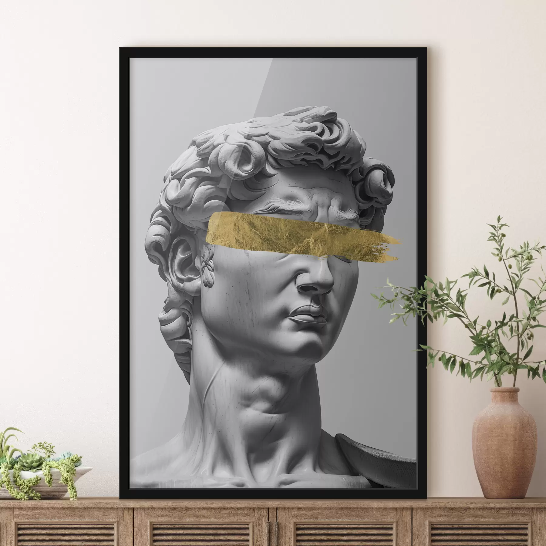 Wandbilder Eine moderne Skulptur von David mit geschlossenen Augen f26129