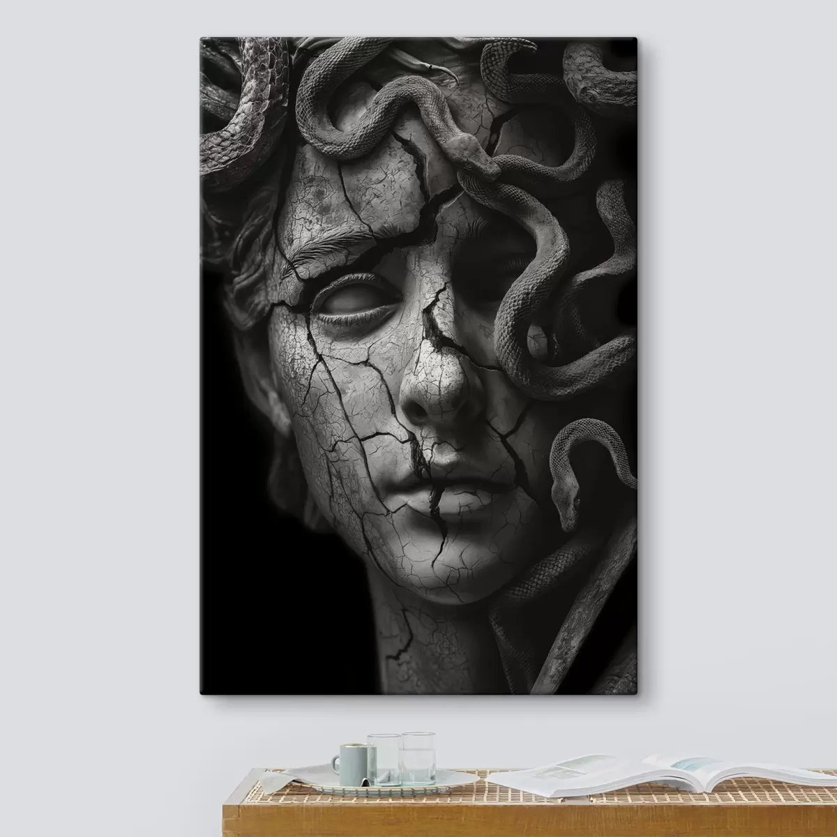 Wandbilder Schwarz-weiße Medusa-Gorgonen-Skulptur s26128
