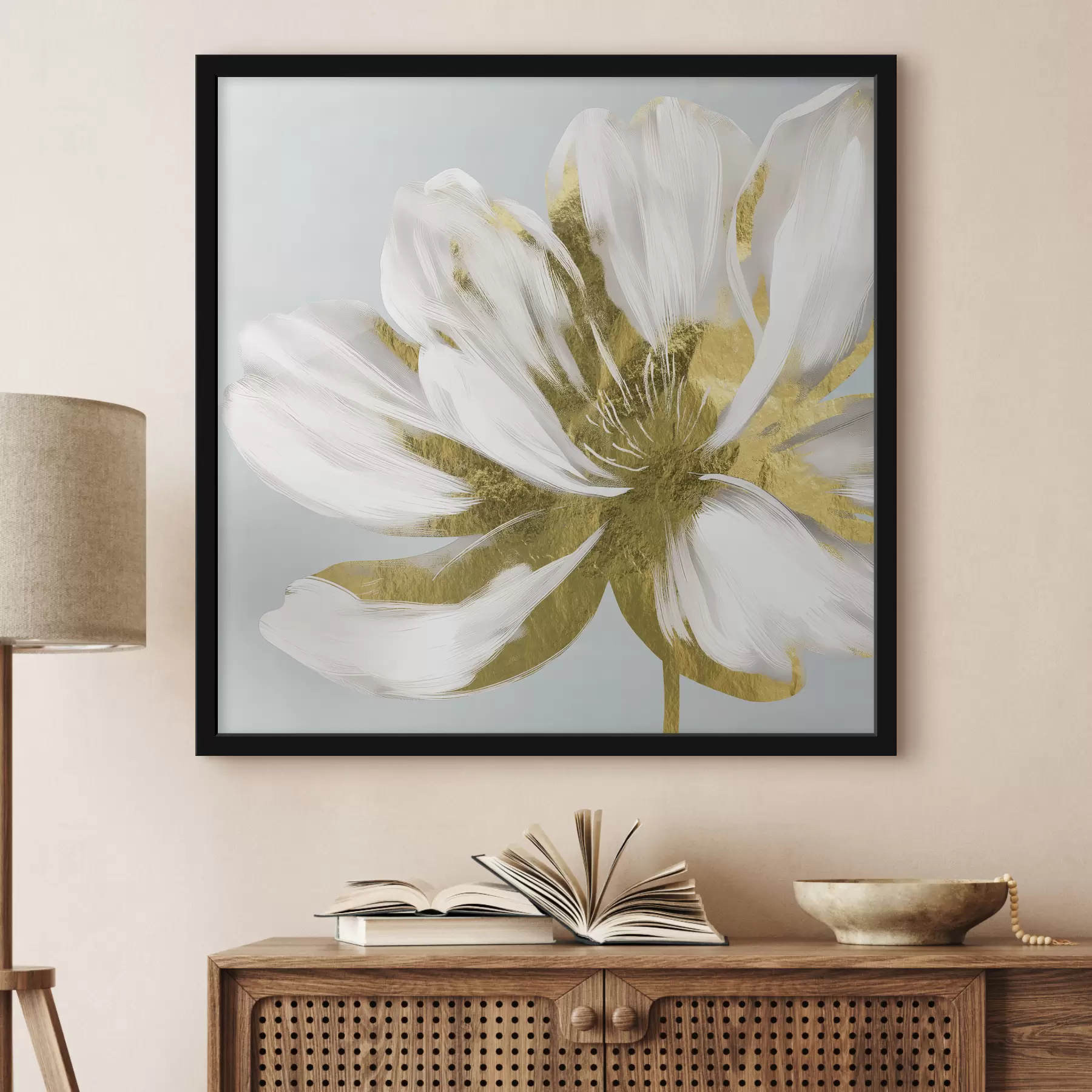 Wandbilder Große abstrakte Blume auf blauem Hintergrund f26121