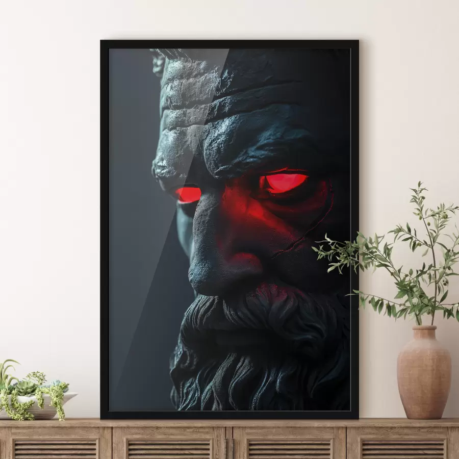 Fototapete Dunkelblaues Porträt von Zeus mit roten Augen f26125