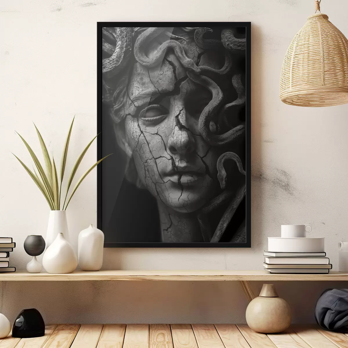 Poster Schwarz-weiße Medusa-Gorgonen-Skulptur f26128