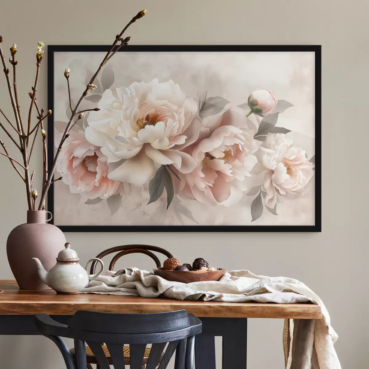 Poster abstrakter Strauß Pfingstrosen in Rosatönen f39324