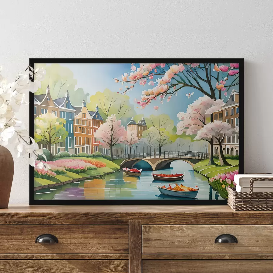 Fototapete blühende Bäume in Amsterdam im Frühling f39301