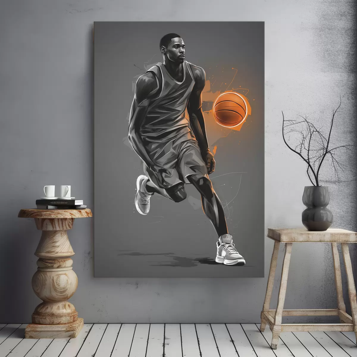 Wandbilder Basketballspieler auf grauem Hintergrund s39157
