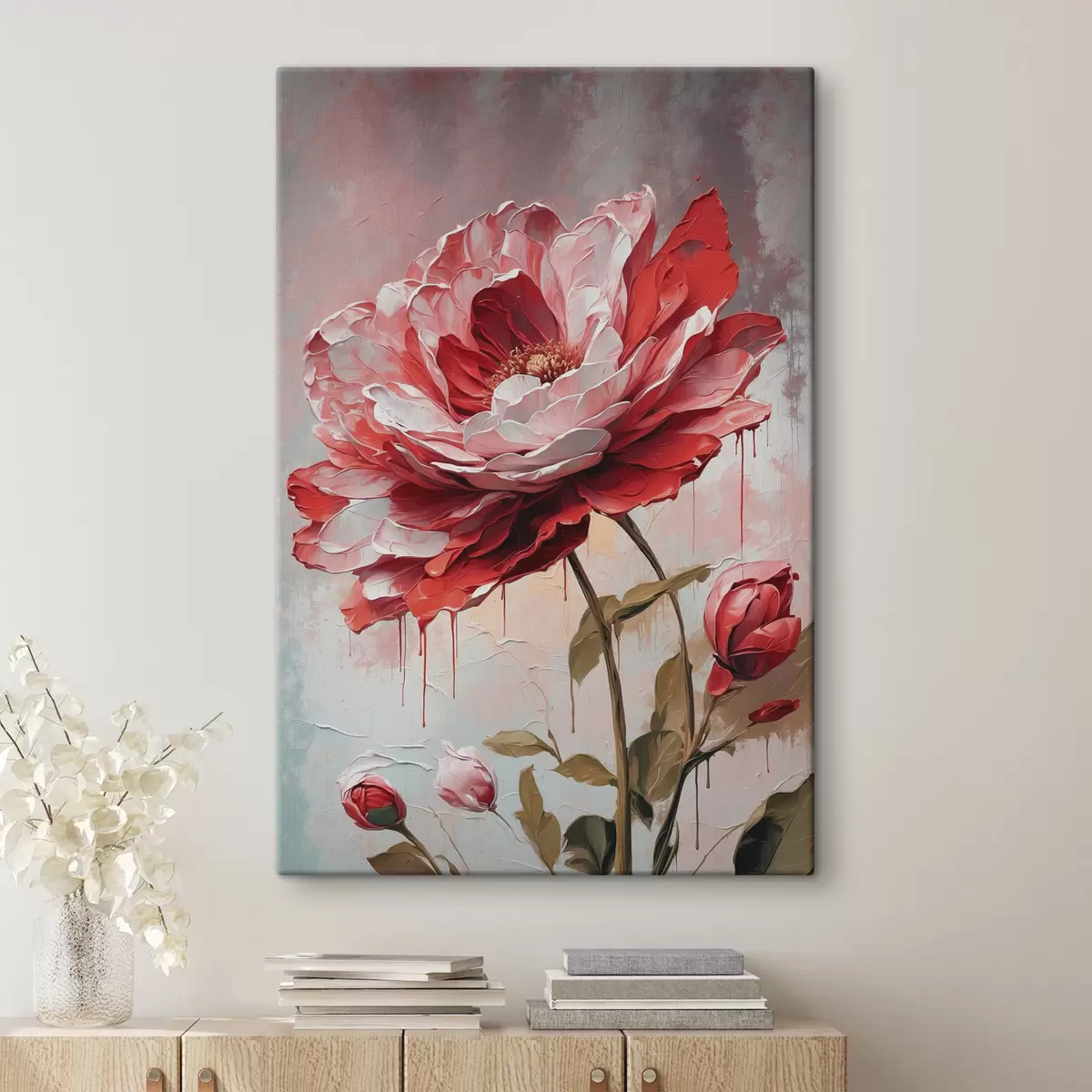 Wandbilder Rote Blume auf weiß-grauem Hintergrund s39173