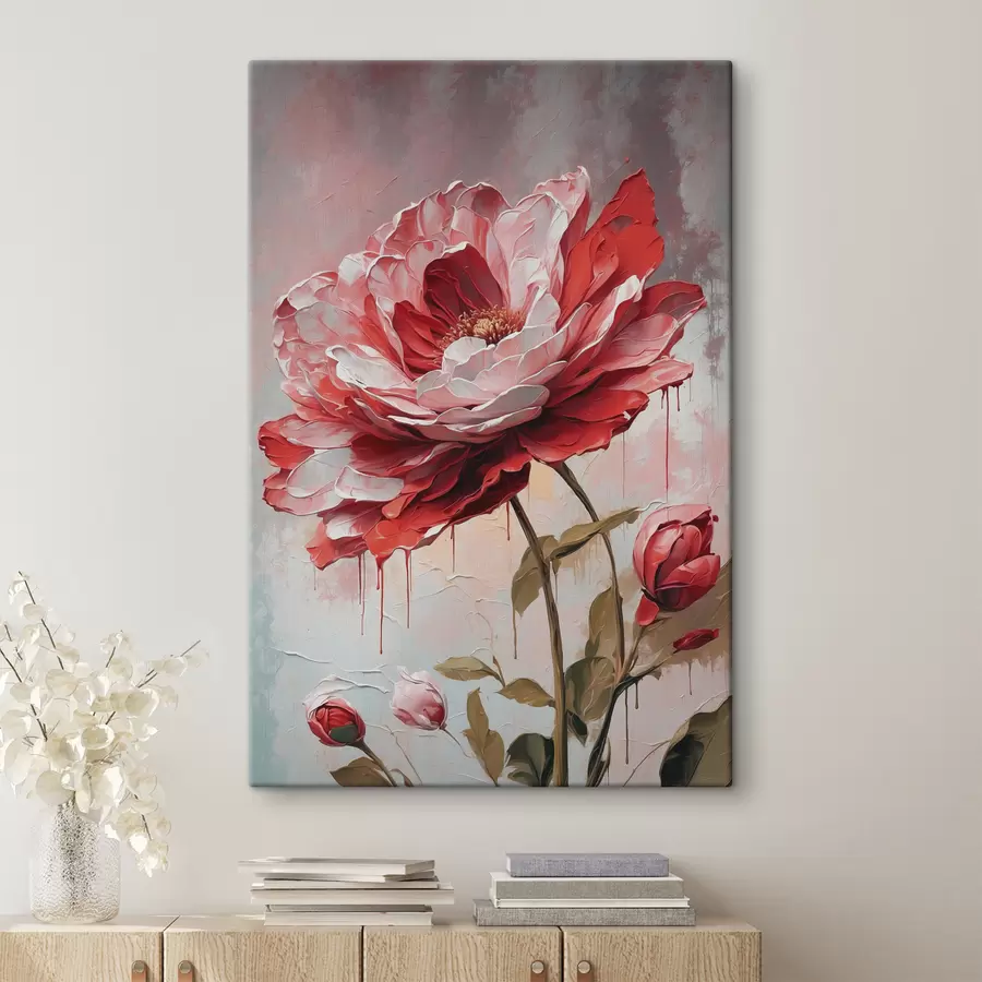 Wandbilder Rote Blume auf weiß-grauem Hintergrund s39173