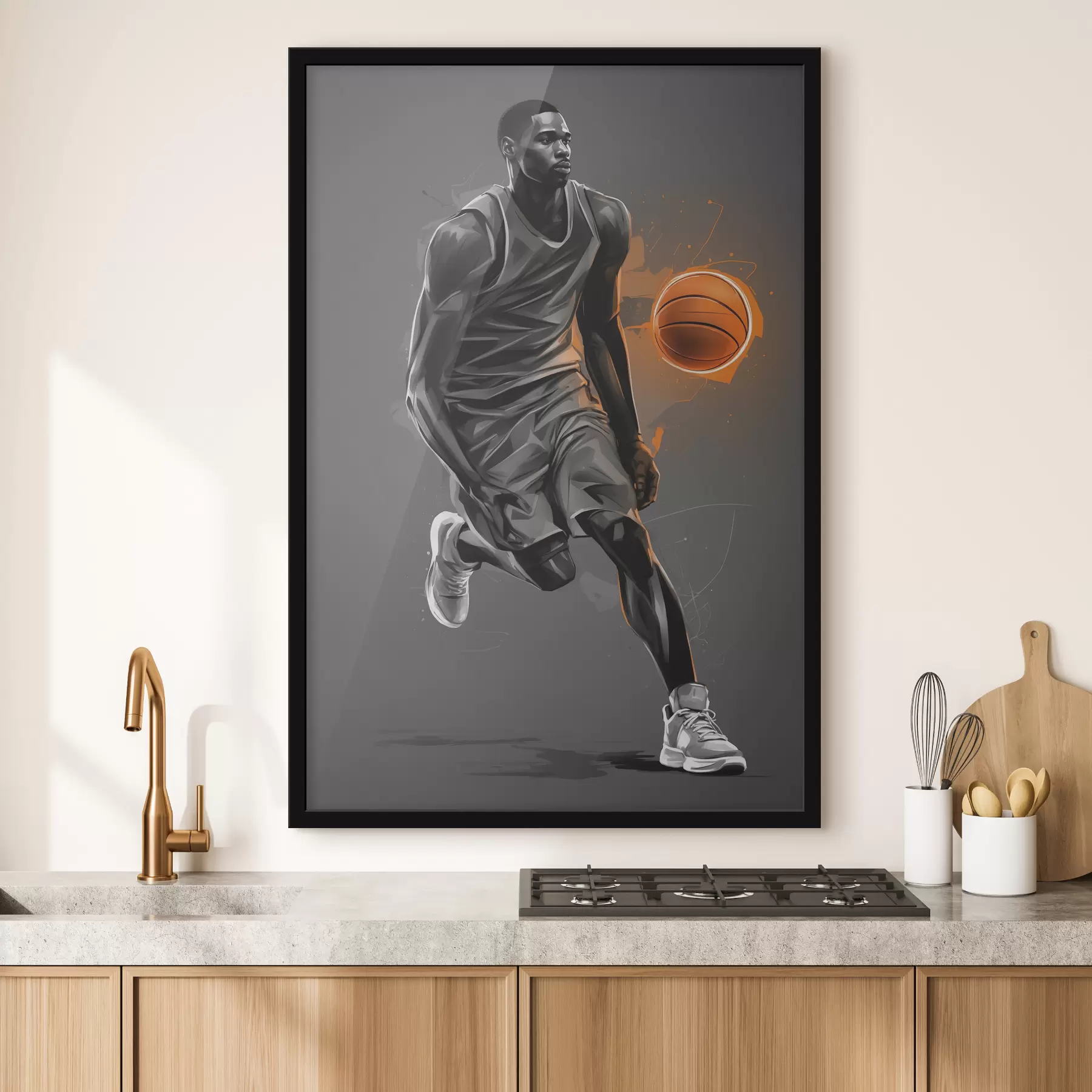 Wandbilder Basketballspieler auf grauem Hintergrund f39157