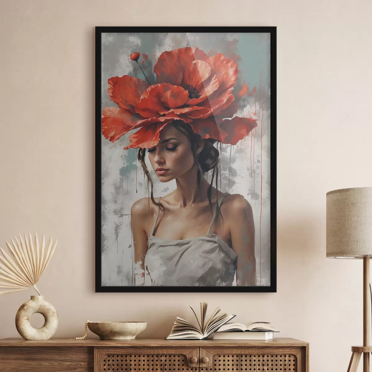 Poster Mädchen mit Mohn f39171