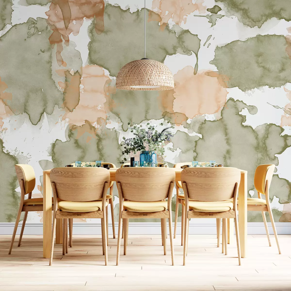 Fototapete Aquarellabstraktion, Musterzeichnung, natürliche Grün- und Beigetöne w01284v1