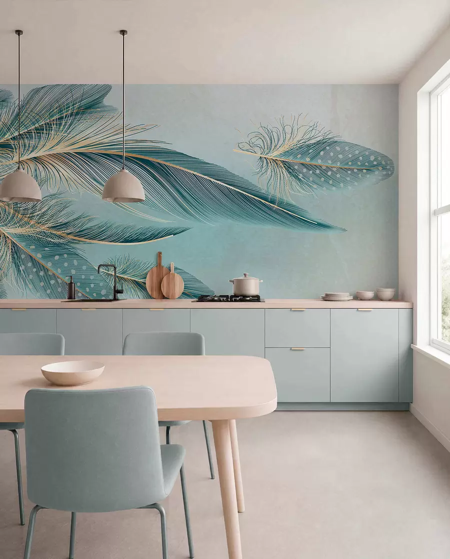 Fototapete Zarte Federn in Blautönen w01312