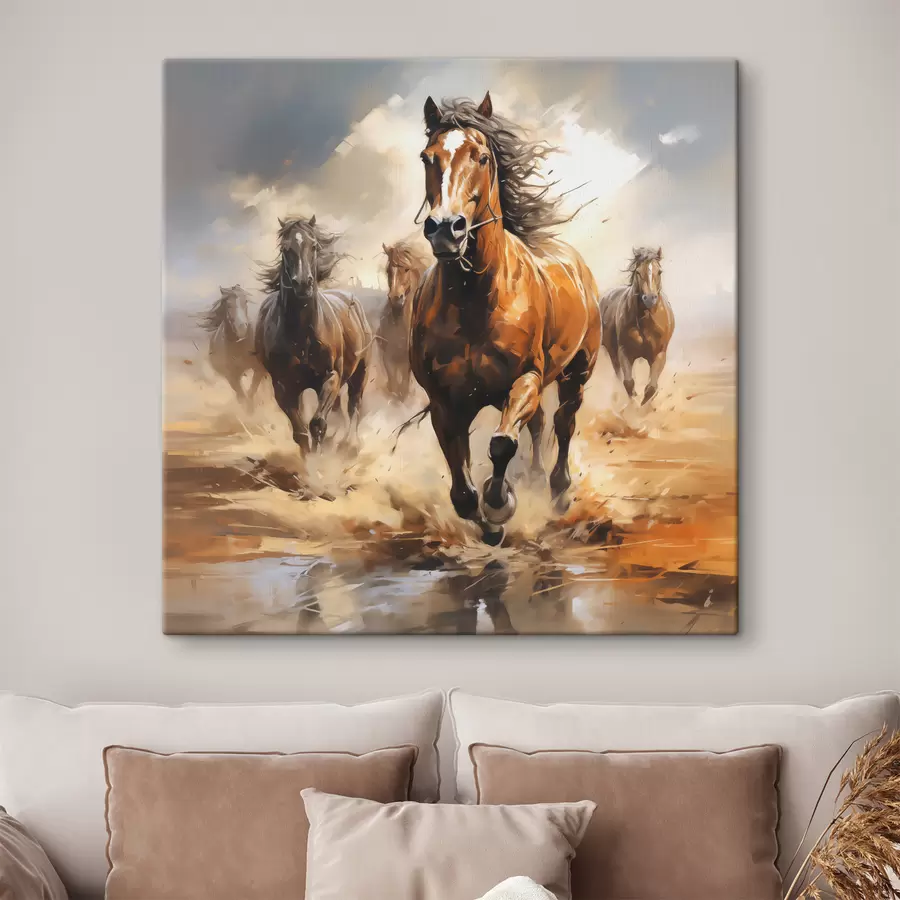 Wandbilder Ölgemälde „Pferde galoppieren über eine Wiese“ s39436