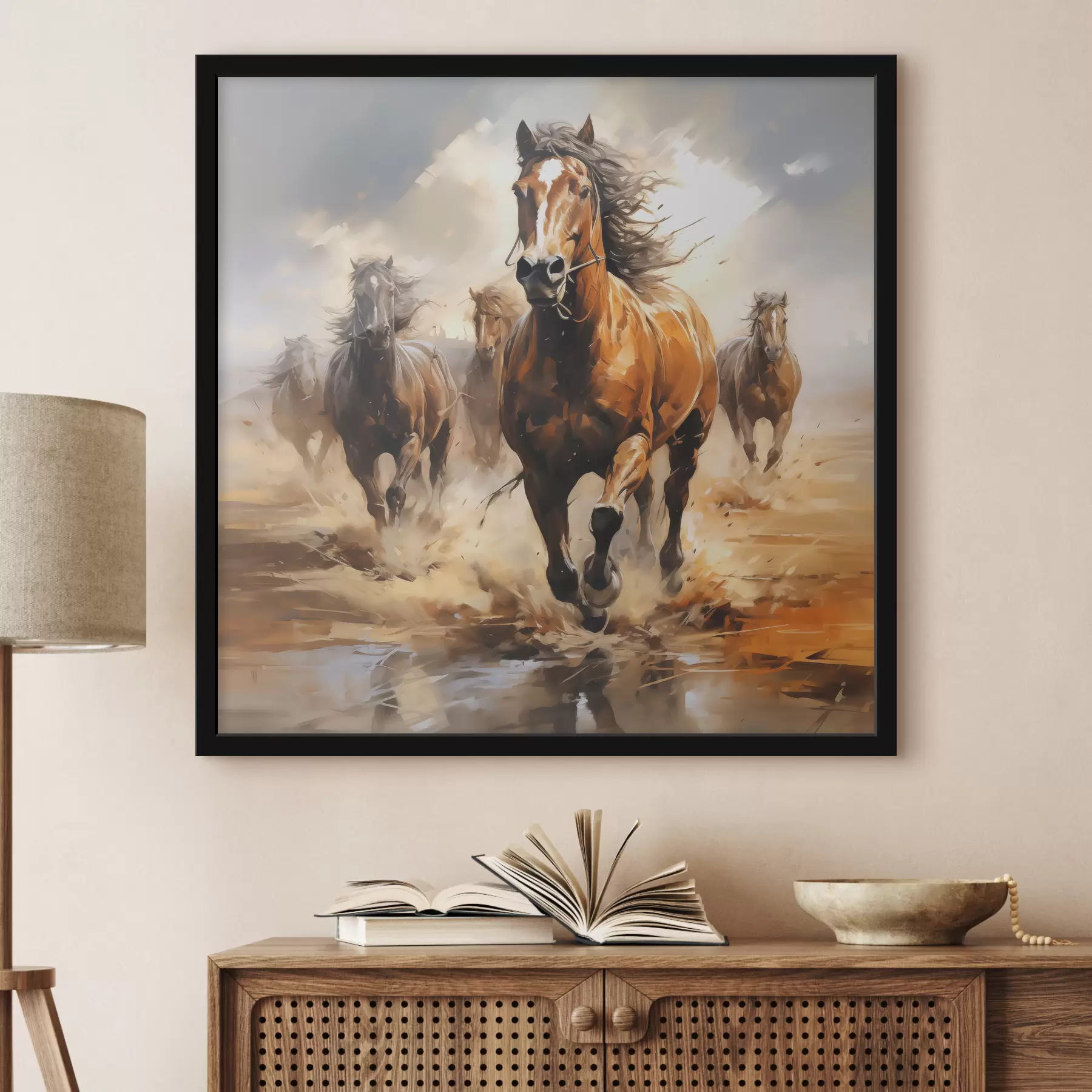 Wandbilder Galoppierende Pferde auf der Wiese Ölgemälde f39436