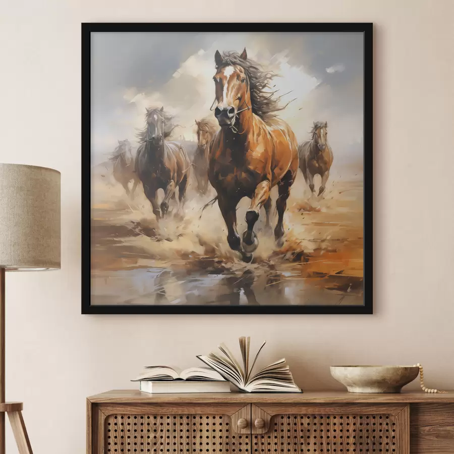 Fototapete Galoppierende Pferde auf der Wiese Ölgemälde f39436