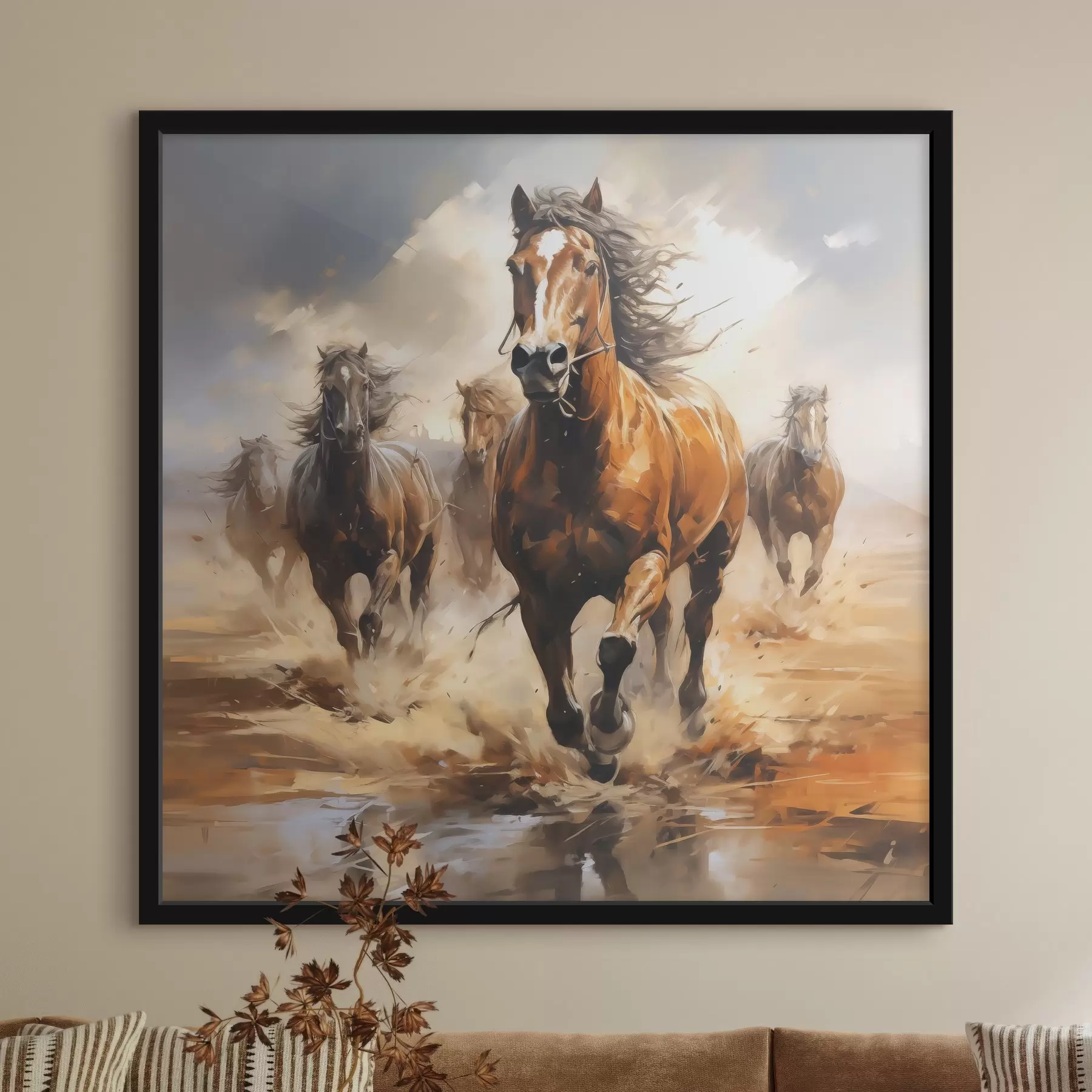 Fototapete Galoppierende Pferde auf der Wiese Ölgemälde f39436