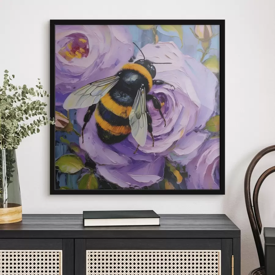 Fototapete Biene auf rosa Pfingstrosen, Sommerblumen, Ölgemälde, lebhafte Pinselstriche f39410