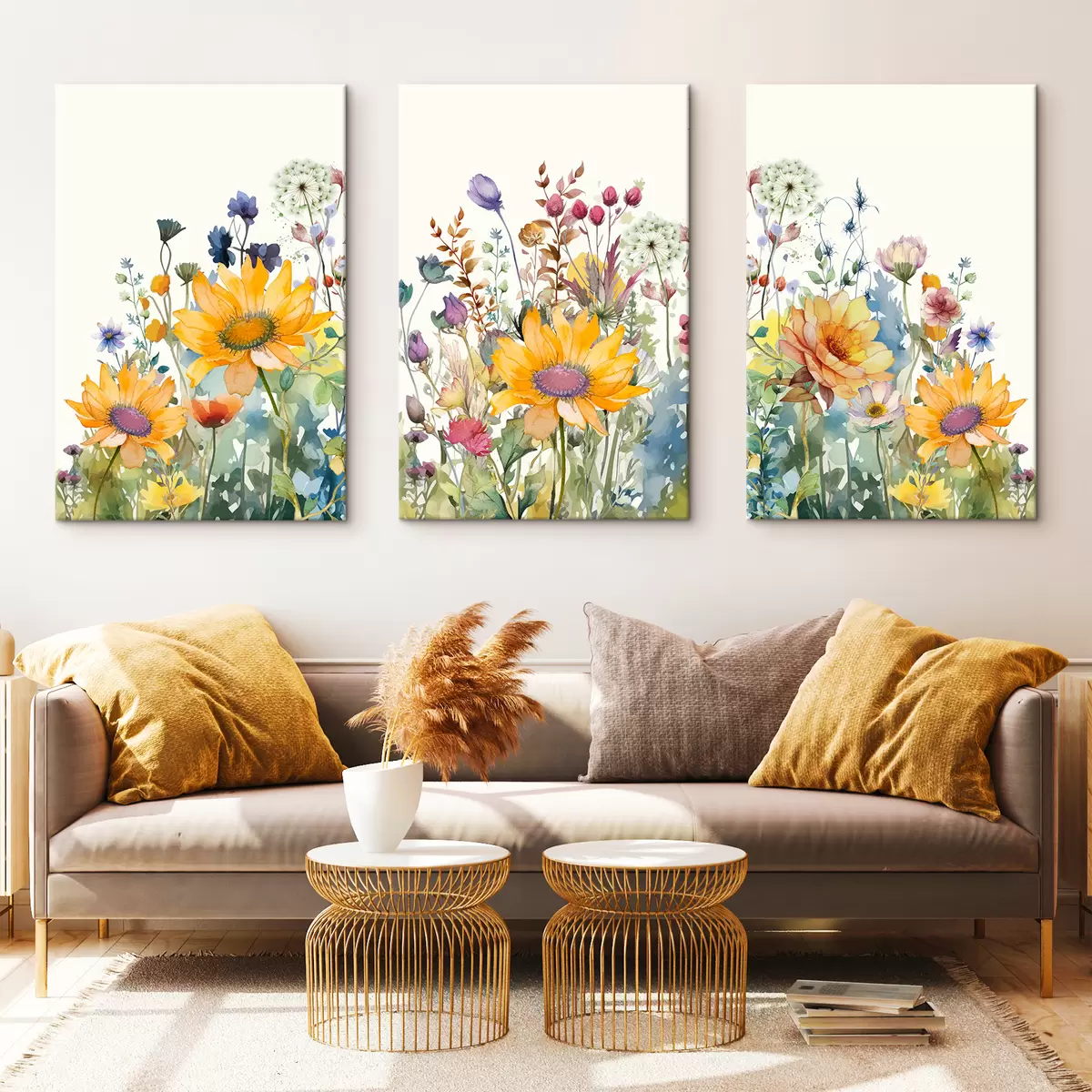 Wandbilder Bunte Sommer-Aquarell-Wildblumen m00333