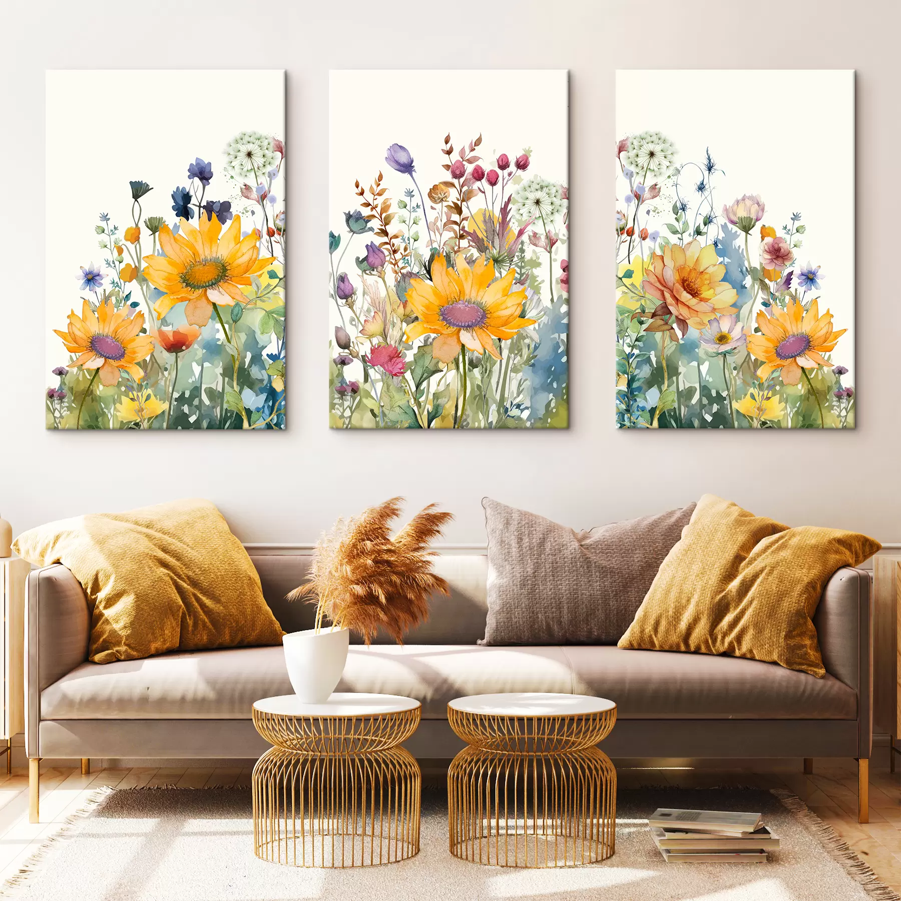 Wandbilder Bunte Sommer-Aquarell-Wildblumen m00333