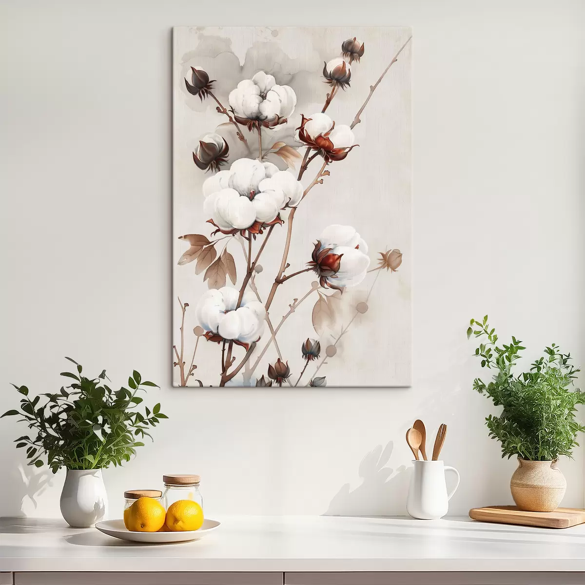 Wandbilder Baumwollzweige im Aquarellstil s39215