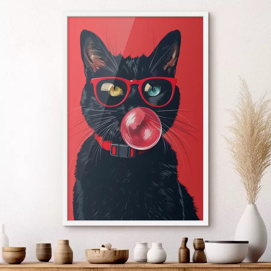 Fototapete Schwarze Katze mit Brille f39224