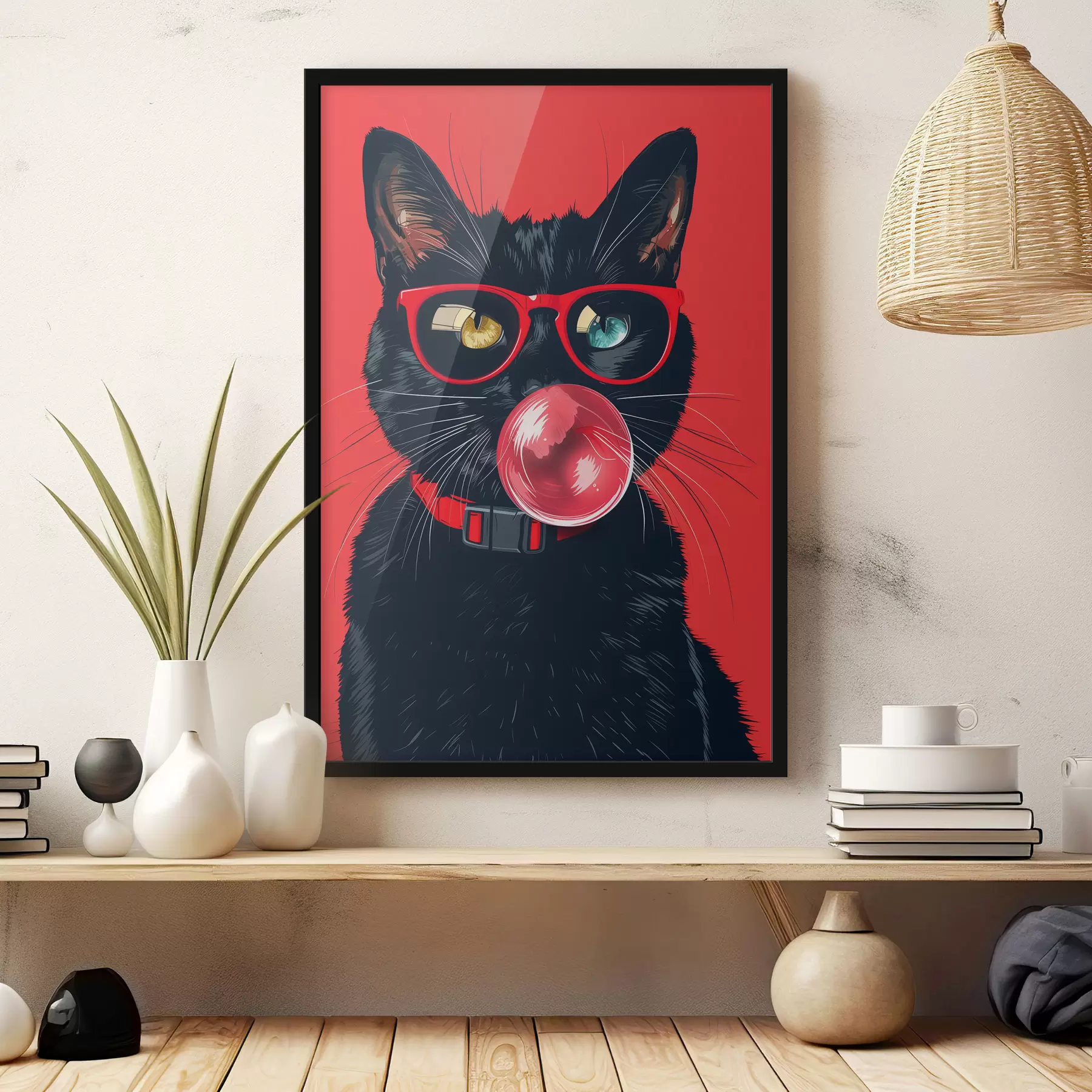 Wandbilder Schwarze Katze mit Brille f39224
