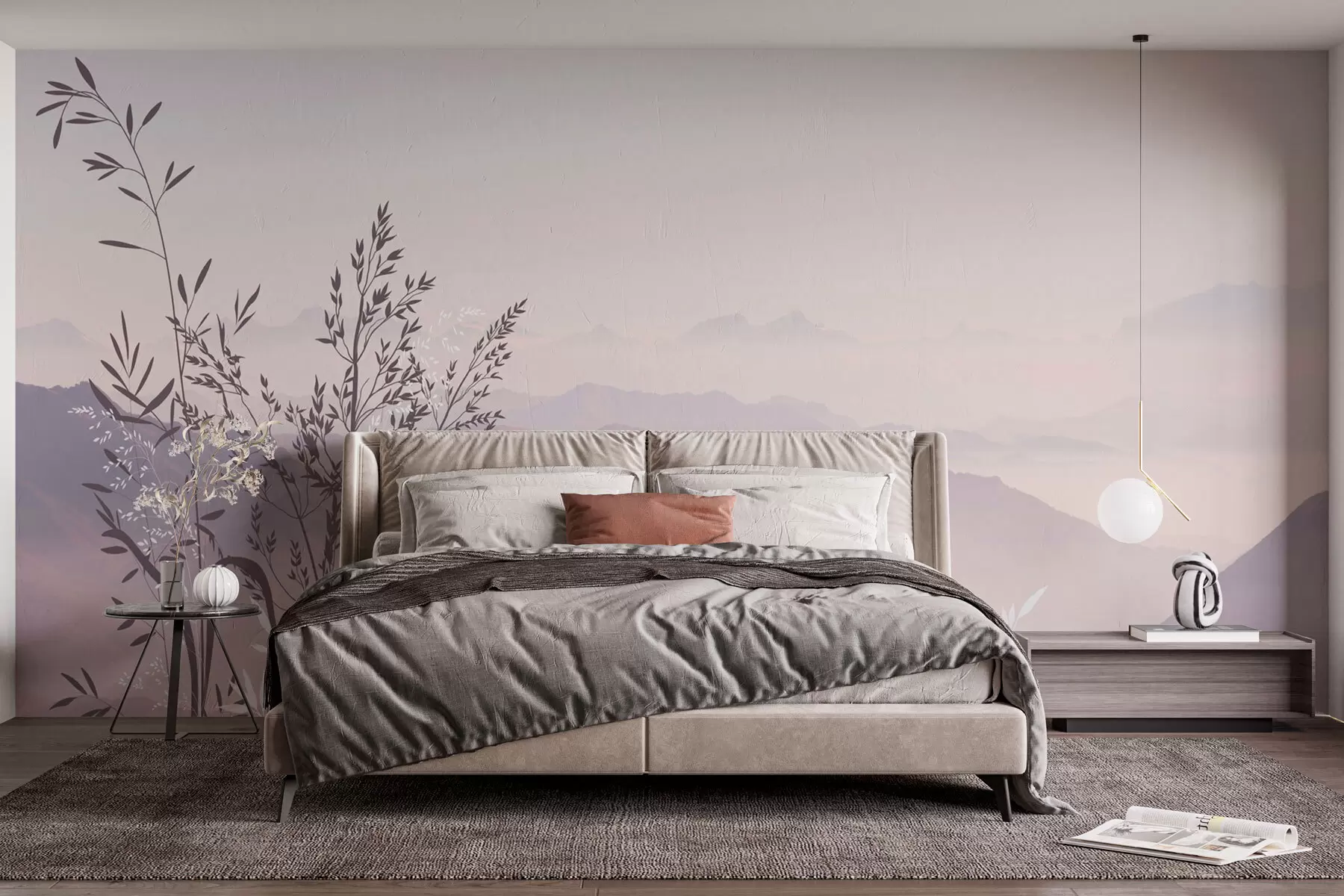 Fototapete Bergblick mit Pflanzen und Blumen w07910v2