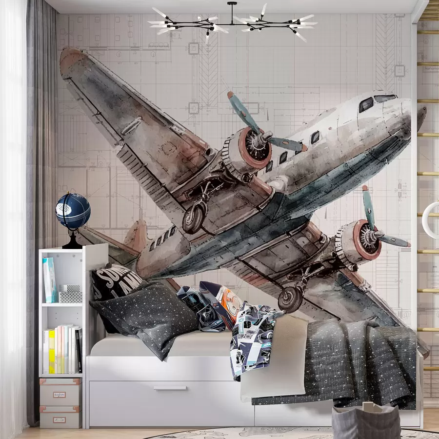 Fototapete Flugzeug im skandinavischen Stil für Jungen w07911