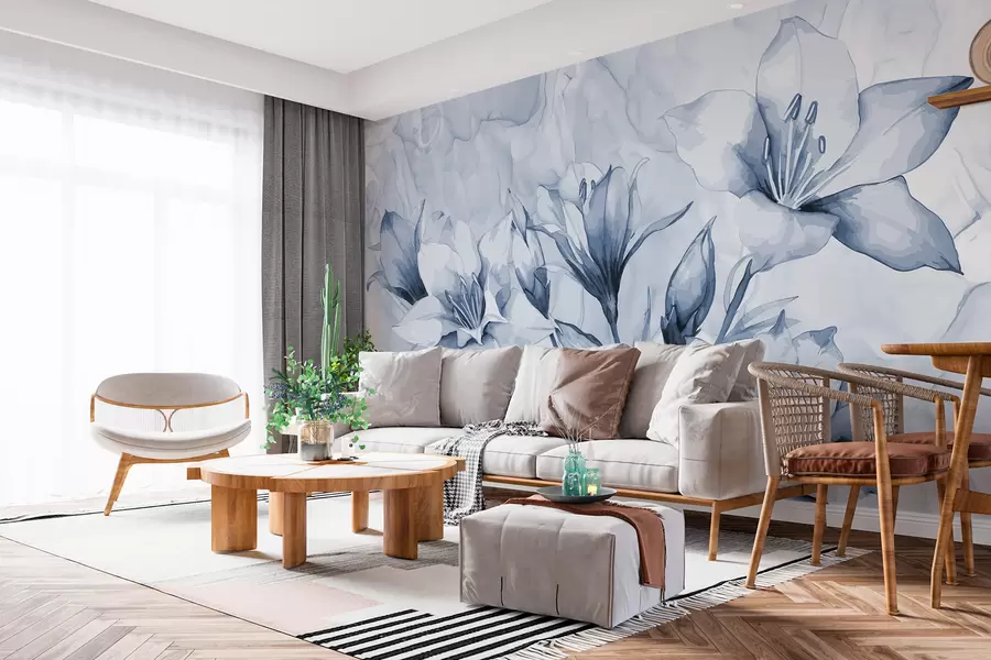 Fototapete Blaue Blumen auf blauem Hintergrund w07897