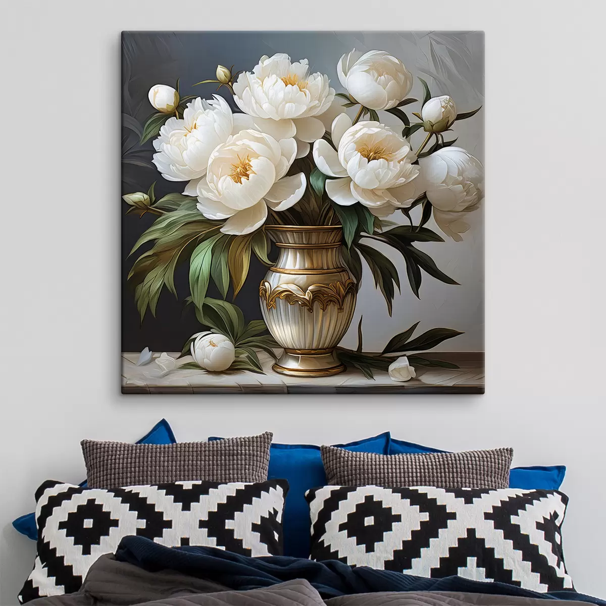 Wandbilder weiße Pfingstrosen in einer Vase s39475