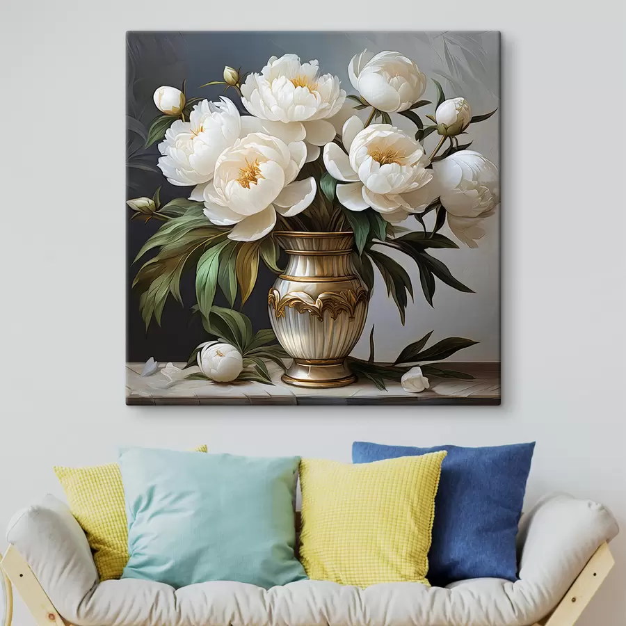 Wandbilder weiße Pfingstrosen in einer Vase s39475