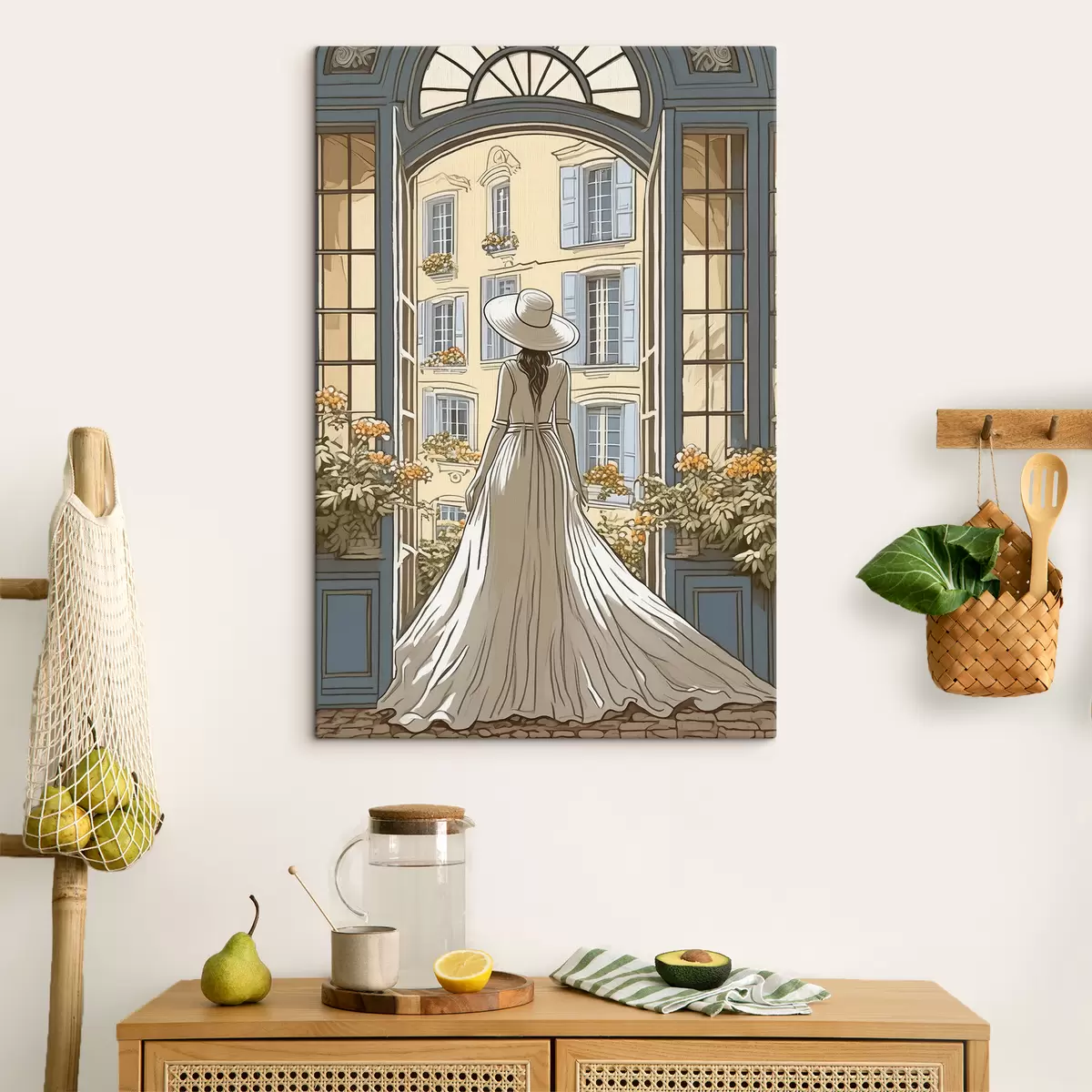 Wandbilder Silhouette eines Mädchens in einem weißen Kleid am Fenster s39479